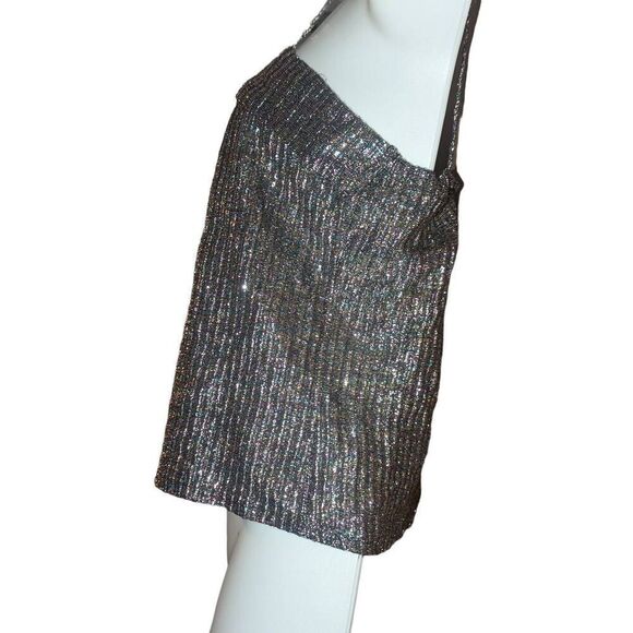 Vintage Union Made 1970s Disco Era Metallic Acetate Cami Crop Top - Picture 4 of 11